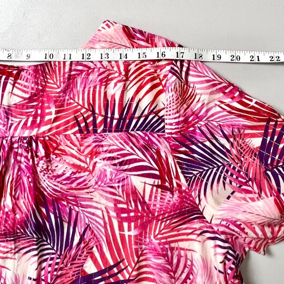 Palm Print Blouse Size 1X by Dear Grace Pink Purple Tropical 3/4 Sleeves VGUC - Picture 10 of 11